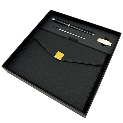 Set cadou elegant Premium – agendă A5 cu pix și pendrive 16GB în cutie – negru-auriu – EE9