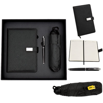 Set cadou elegant - carnet din piele cu umbrelă și pix în cutie cadou - EE12