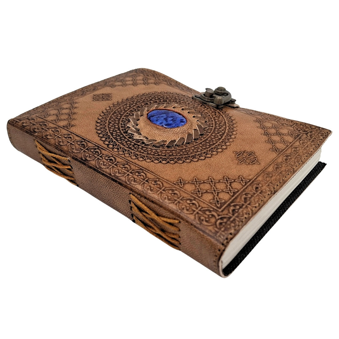 Jurnal din piele retro cu piatră - carnet personalizat cu gravură - piele de bivol, maro, 18x13 cm
