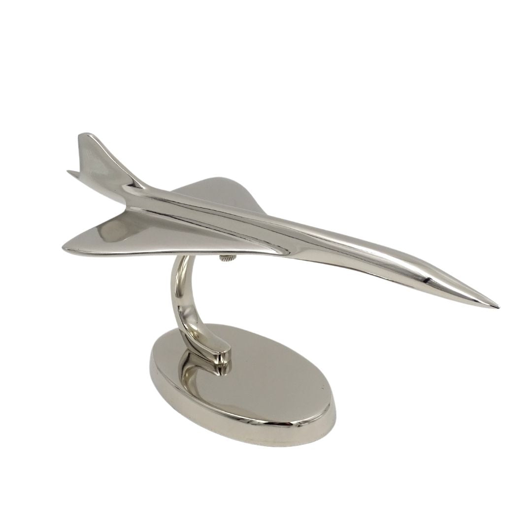 Model metalic de avion Concorde în culoare argintie, personalizabil prin gravură