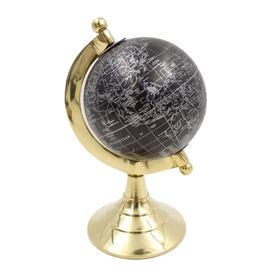 Globus Dekoracyjny Black & Gold z Możliwością Personalizacji Graweru – Elegancki Dodatek na Prezent, Wysokość 20 cm, Mosiężna Podstawa, Czarna Mapa z Srebrnymi Napisami