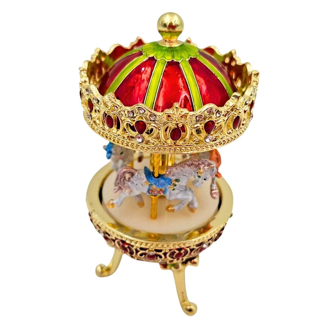 Cutie muzicală metalică carusel - decorațiune premium - cadou pentru fetiță - MX-014