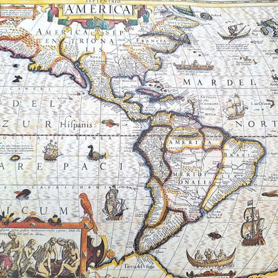 Harta Americii 1628r. - reprint J. Hondius cu posibilitate de personalizare prin gravură - cadou ideal pentru călători și pasionați de istorie - dimensiuni 37,5 x 50 cm