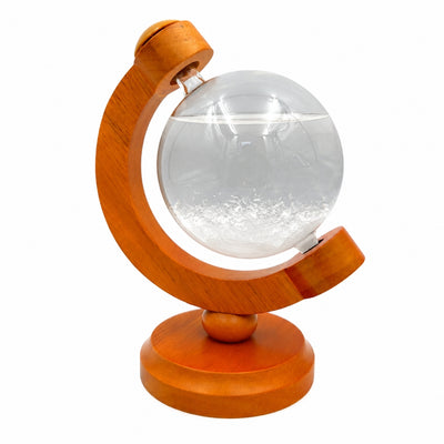 Barometru de furtună FitzRoy glob cu posibilitate de gravare - decorațiune elegantă pentru birou din sticlă și lemn, înălțime 18,5 cm