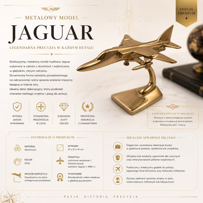 Model metalic de avion de vânătoare Jaguar în culoare aurie, cu posibilitate de gravare