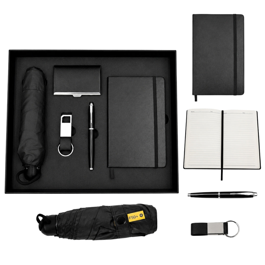 Set cadou business elegant premium - carnet din piele umbrelă portvizit pix breloc - EE15
