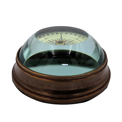Busolă lenticulară stilată din alamă și sticlă, cu posibilitate de personalizare prin gravură - gadget retro pentru birou, cadou ideal pentru călător - diametru 6,3 cm, înălțime 3 cm, culoare bej, roșu și negru