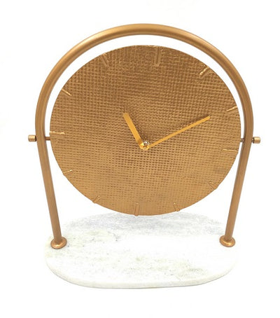 Ceas metalic rotund elegant pe bază de marmură, cu posibilitate de personalizare prin gravură