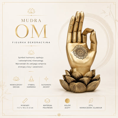 Figurină aurie Mâna lui Buddha Mudra OM - Yoga Floare de lotus - 43724