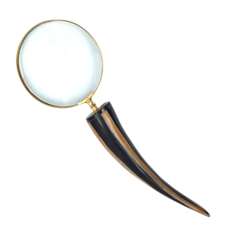 Elegancka Lupa do Czytania Retro z Mosiężną Oprawą i Rączką z Rogu Bawolego - Personalizowany Grawer - Idealny Prezent dla Seniora - Wysokiej Jakości Soczewka Powiększająca 3.5x w Stylu Vintage