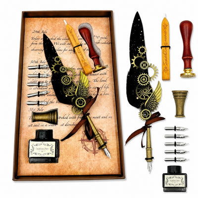 Set de caligrafie premium pană de gâscă - 6 penițe sigiliu suport pentru pană - EE16