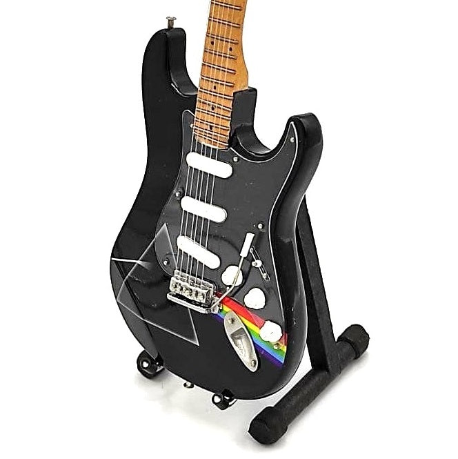 Mini gitara Pink Floyd z mahoniowego drewna, ręcznie wykonana, 27,5 cm, możliwość personalizacji grawerem, idealny prezent dla fanów muzyki