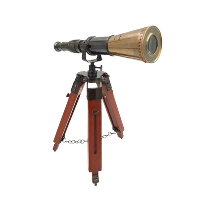 Lunetă din alamă pe trepied, cu posibilitate de personalizare prin gravură - element decorativ elegant pentru cadou, înălțime reglabilă până la 30 cm