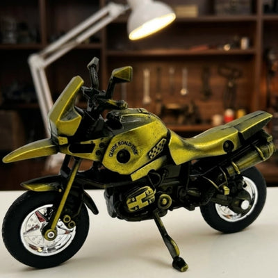 Model de motocicletă metalică HJ1 în culoare verde închis, cu posibilitate de personalizare prin gravură