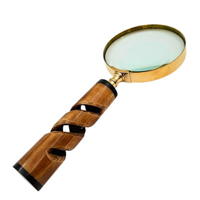 Lupă în ramă de alamă cu mâner din corn NC2356 - cadou elegant cu posibilitate de personalizare prin gravură, sticlă de mărire 3,5x, lungime 18,5 cm, diametru 7,5 cm