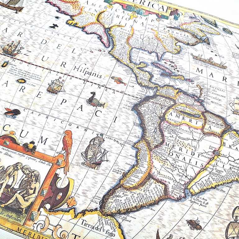 Harta Americii 1628r. - reprint J. Hondius cu posibilitate de personalizare prin gravură - cadou ideal pentru călători și pasionați de istorie - dimensiuni 37,5 x 50 cm