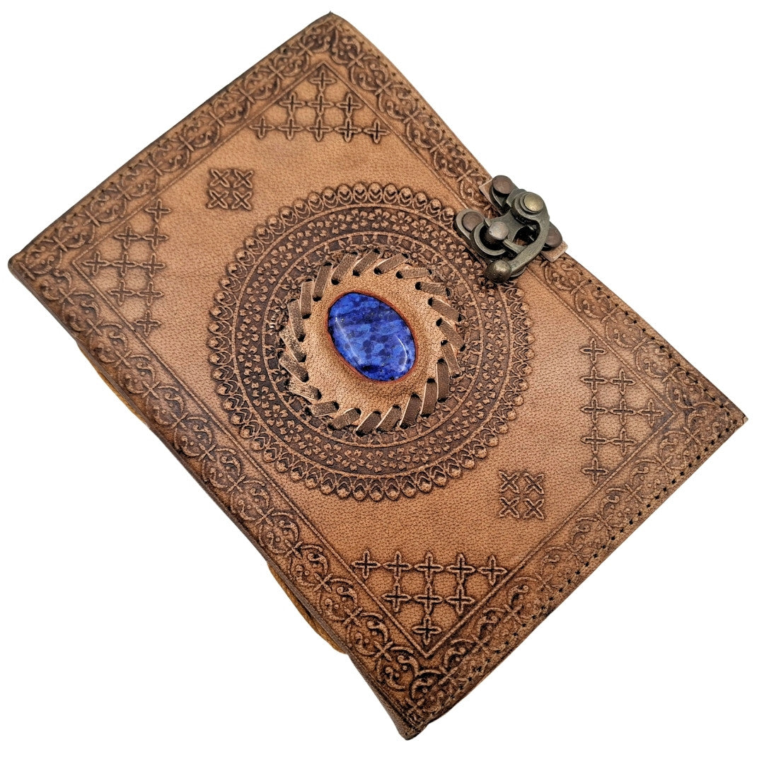 Jurnal din piele retro cu piatră - carnet personalizat cu gravură - piele de bivol, maro, 18x13 cm