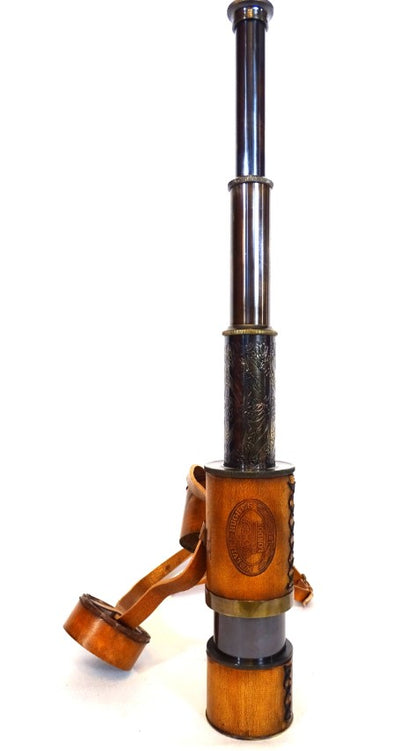 Lunetă retro din alamă cu curea din piele NC1596, cu posibilitate de personalizare prin gravură