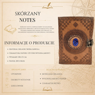 Jurnal din piele retro cu piatră - carnet personalizat cu gravură - piele de bivol, maro, 18x13 cm
