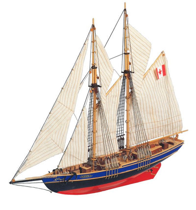 Model de asamblat Bluenose II – goeletă din lemn 38x31x6,5 cm, cu posibilitate de personalizare prin gravură – cadou ideal pentru un navigator, realizat din materiale naturale, nivel de dificultate: intermediar