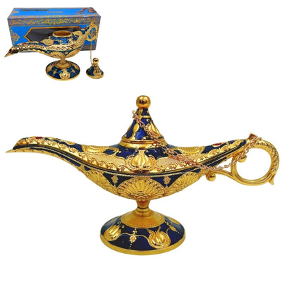 Lampa lui Aladin LABB cu ornamente metalice de culoare aurie, albastru marin închis, 22 x 7 x 11 cm