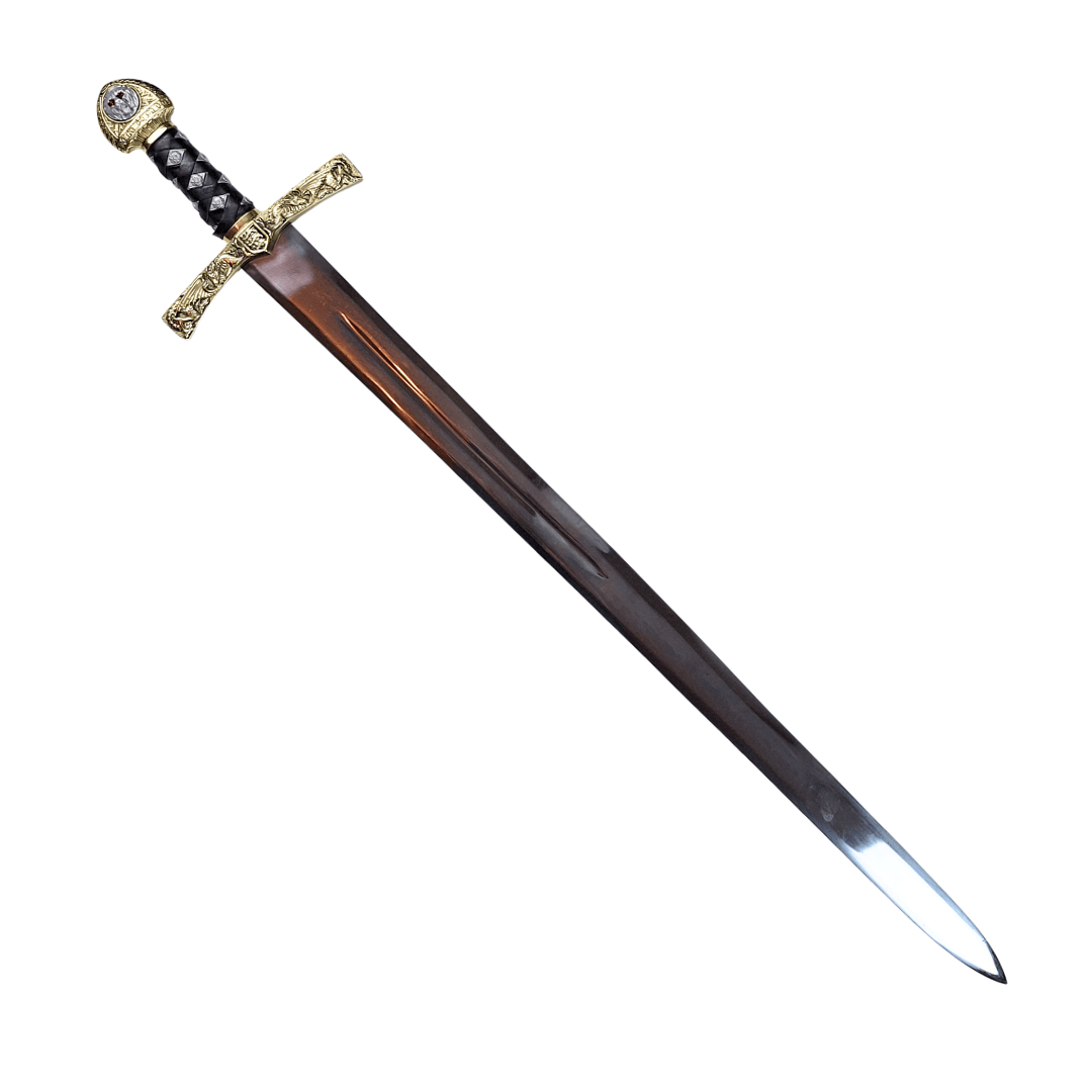 Replică a sabiei Excalibur a regelui Arthur cu gravură – 98,5 cm, lamă din oțel, mâner din alamă
