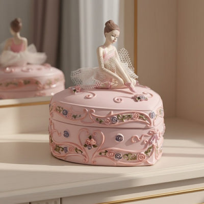 Cutie muzicală mică inimă cu balerină Lacul Lebedelor, cu posibilitate de personalizare prin gravură, roz, 12,5 cm, cadou ideal pentru zi de naștere sau aniversare