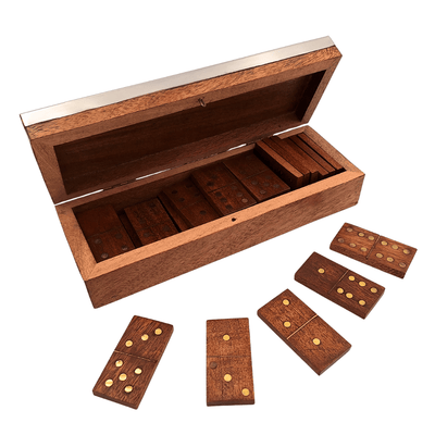 Domino elegant în cutie de lemn cu capac din aluminiu