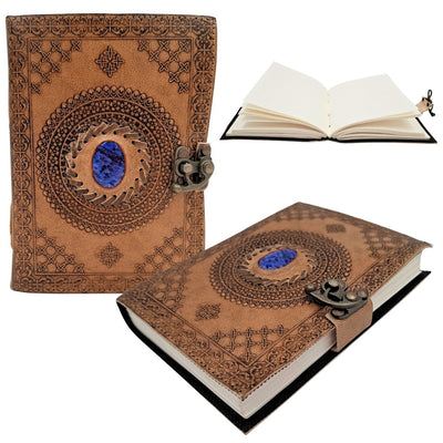 Jurnal din piele retro cu piatră - carnet personalizat cu gravură - piele de bivol, maro, 18x13 cm