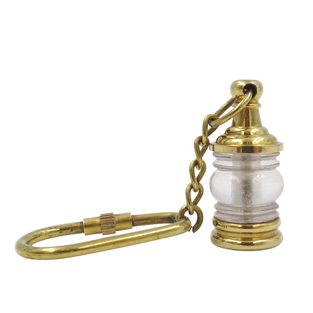 Lampă marinărească breloc pentru chei Key-0118 din alamă și sticlă, aurie, gravură personalizată, ideală pentru cadou, dimensiuni 11 x 2 x 2 cm