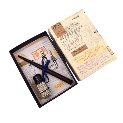 Zestaw do kaligrafii z personalizowanym grawerem - włoskie pióro z dwiema stalówkami i kałamarzem, idealny na prezent - eleganckie opakowanie 12.5x8,5x3cm