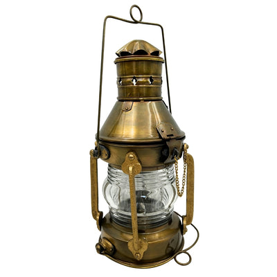 Lampă marinărească metalică retro 34cm, cu posibilitate de personalizare prin gravură, în culoarea alamei învechite