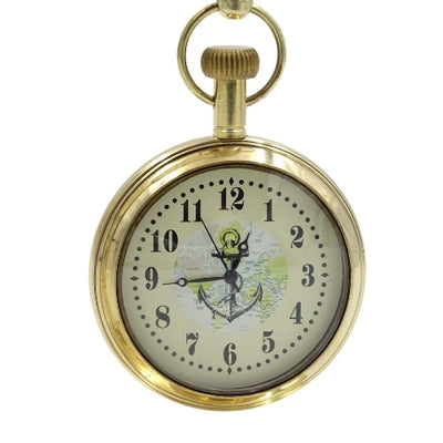 Ceas marinăresc de birou din alamă NC2126, cu posibilitate de gravare, înălțime 12 cm, cadou ideal pentru iubitorul de navigație, cu motiv de ancoră și velier