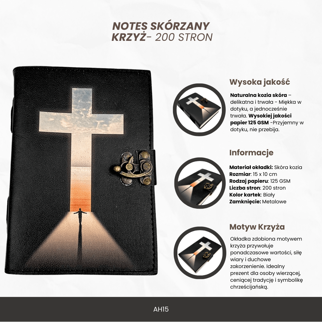 Notes Skórzany Krzyż Religijny Modlitewnik z Grawerem