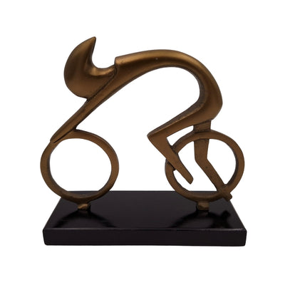 Figurină Ciclist VB26/9 cu gravură - Cadou elegant pentru biciclist, înălțime 18 cm, din alamă și neagră, decorațiune minimalistă pentru interior