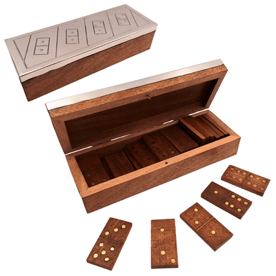 Domino elegant în cutie de lemn cu capac din aluminiu