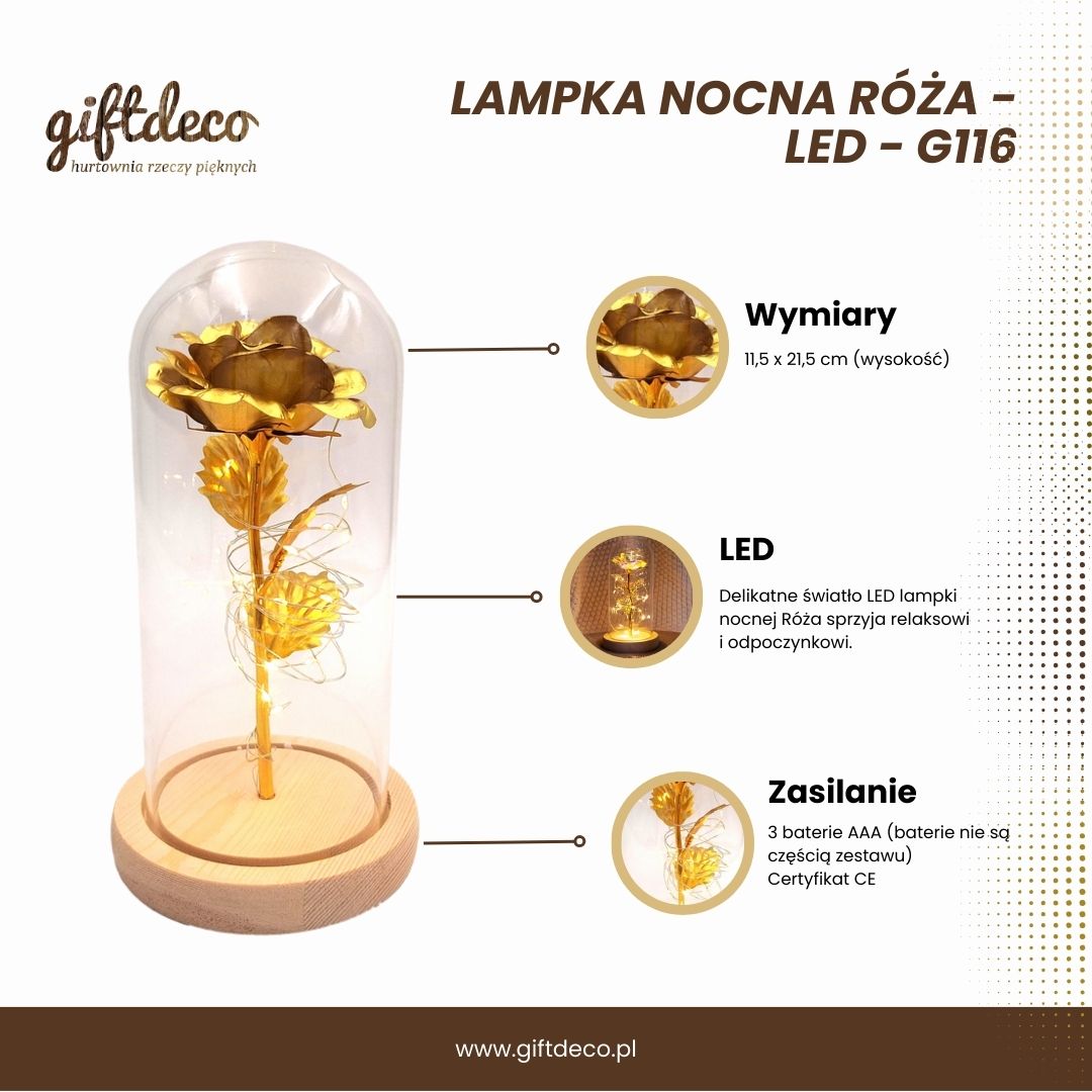 Lampă de veghe LED Trandafir, cu posibilitate de personalizare prin gravură, cadou romantic, înălțime 21,5 cm, lumină delicată, decorațiune ideală pentru dormitor