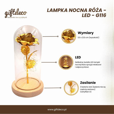 Lampă de veghe LED Trandafir, cu posibilitate de personalizare prin gravură, cadou romantic, înălțime 21,5 cm, lumină delicată, decorațiune ideală pentru dormitor