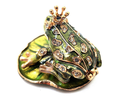 Cutiuță metalică exclusivistă, bogat decorată cu cristale - Broscuță - B0746-54
