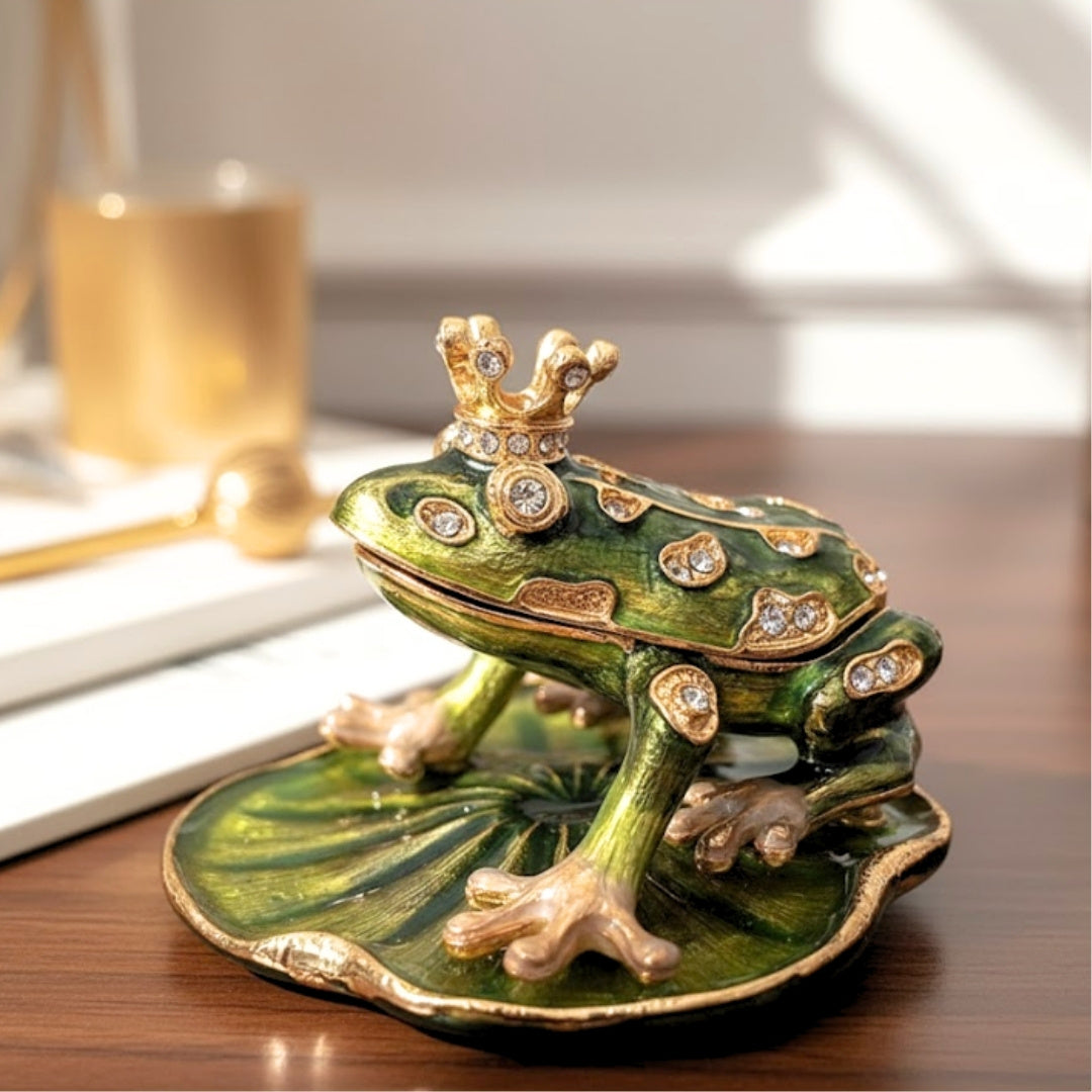 Cutiuță metalică exclusivistă, bogat decorată cu cristale - Broscuță - B0746-54