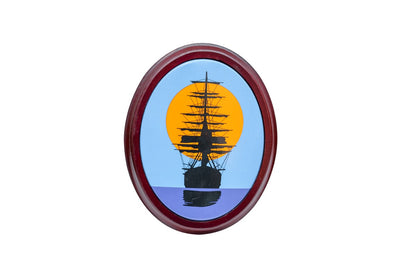 Tablou Velier la apus - ramă din lemn - placă emailată - decorațiune marină