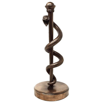 Statuetă cu Toiagul lui Esculap 30 cm din rășină - cadou personalizat pentru medic, asistent medical sau farmacist - decorațiune maro/alamă cu gravură
