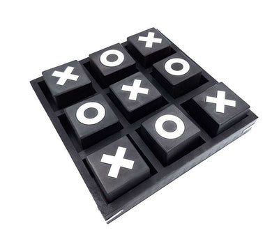 Joc X și 0 mare din lemn 24x24cm, cu posibilitate de personalizare prin gravură - joc de strategie elegant pentru cadou - combinație clasică alb-negru, lemn de înaltă calitate