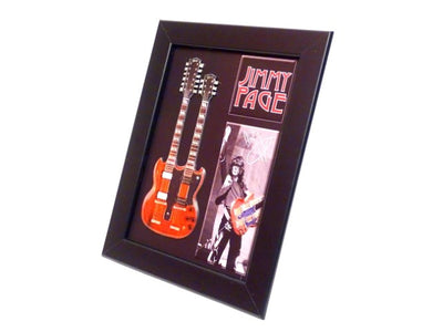 Mini chitară double neck în stil Jimmy Page FMG-011, cu posibilitate de personalizare prin gravură, ideală ca dar - ramă din lemn 1,3cm x 16cm x 21,4cm, structură din oțel