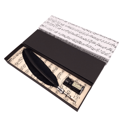 Set elegant de caligrafie cu pană de gâscă neagră cu peniță, cerneală și posibilitate de personalizare prin gravură