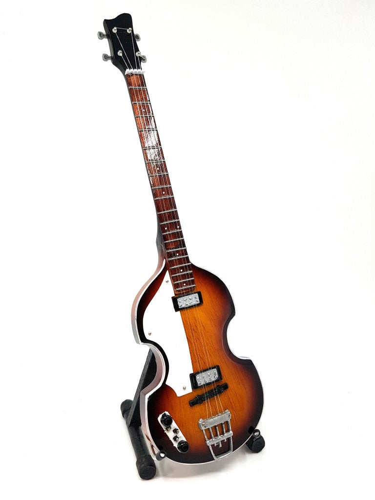 Mini chitară bas în stil Paul McCartney, MGT-2028, mahon, posibilitate de personalizare prin gravură, ideală pentru cadou, înălțime 27,5 cm