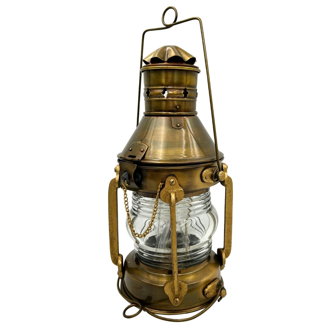Lampă marinărească metalică retro 34cm, cu posibilitate de personalizare prin gravură, în culoarea alamei învechite