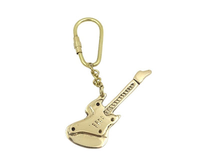 Breloc pentru chei din alamă în formă de chitară, cu posibilitate de personalizare prin gravură – cadou elegant pentru chitarist și iubitorul de muzică, 10 cm, cutie bleumarin