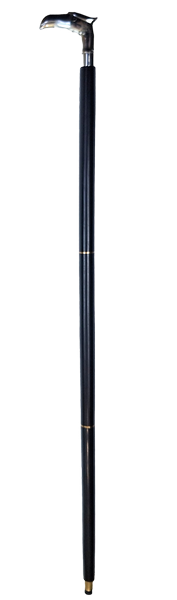 Baston pliabil din lemn cu cap de vultur - cadou elegant cu posibilitate de personalizare prin gravură, lungime 91,5 cm, negru, cu mâner din alamă argintie