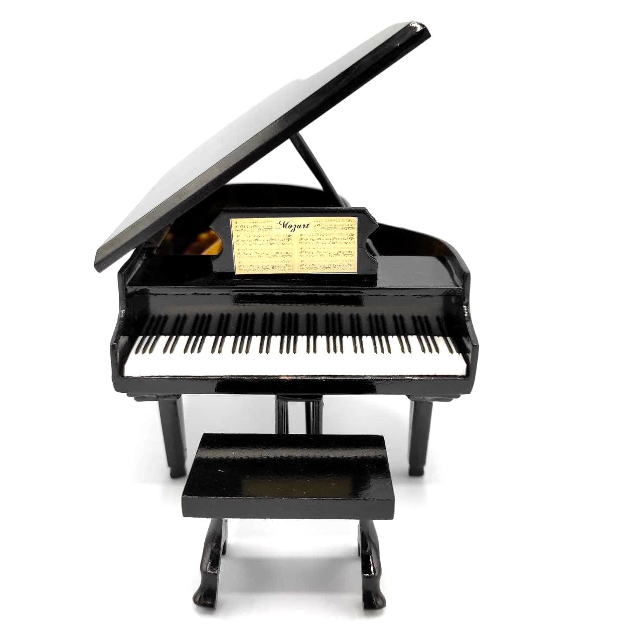 Mini pian cu posibilitate de personalizare prin gravură, negru, realizat manual din lemn de balsa, scara 1:10, ideal pentru cadou pentru pianiști și iubitori de muzică, înălțime 8 cm